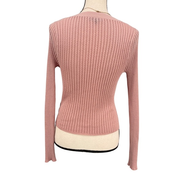 Wild Fable Pink Ribbed Knit Long Sleeve Button Up Cardigan Sweater - Picture 4 of 8